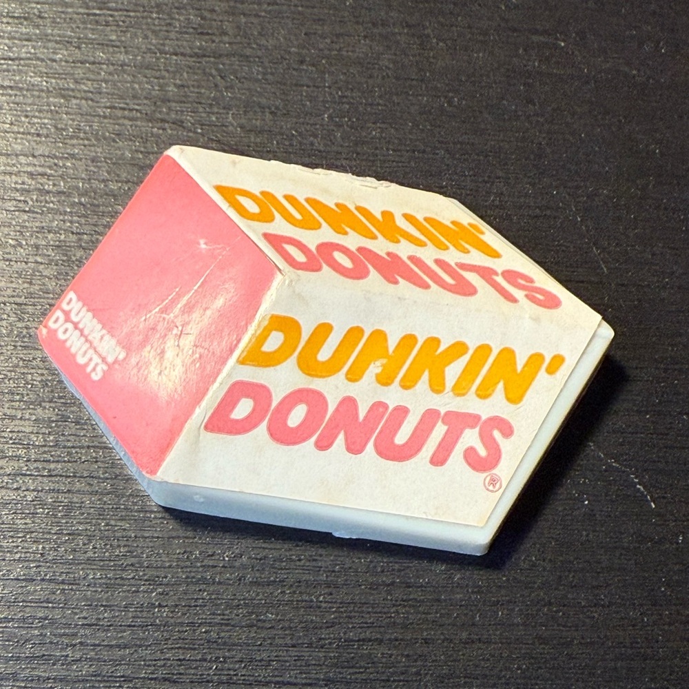 Dunkin' Donuts Pink and Orange vintage magnet 1989